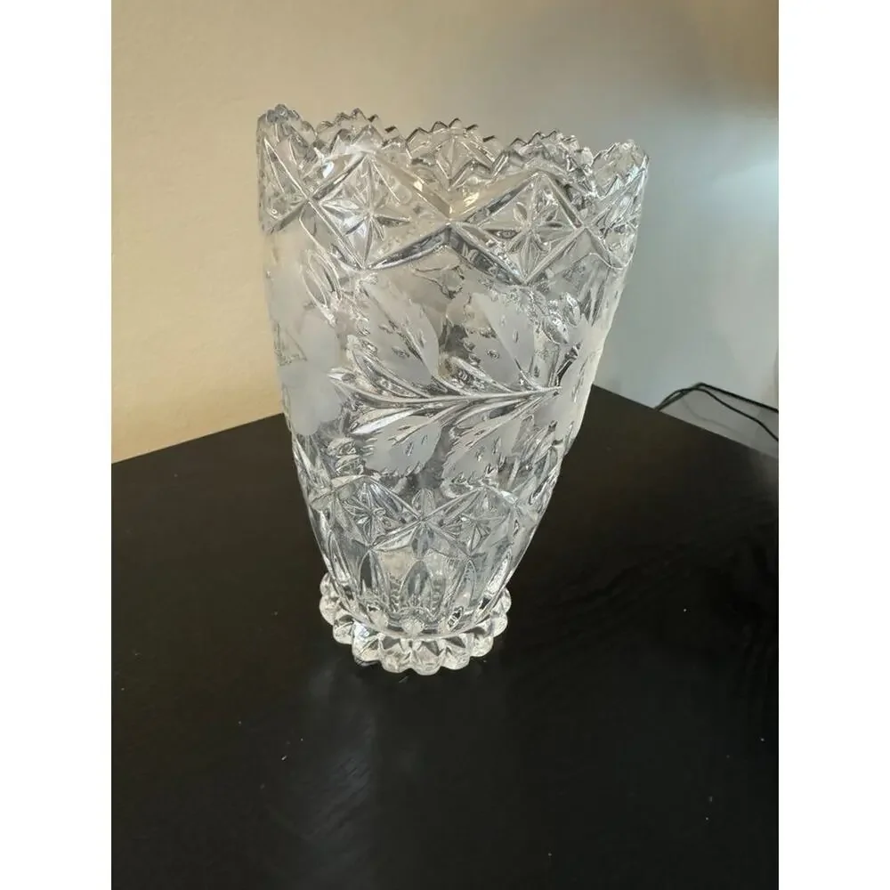 Vintage Imperlux German Lead Cut Crystal Etched Roses Footed 7